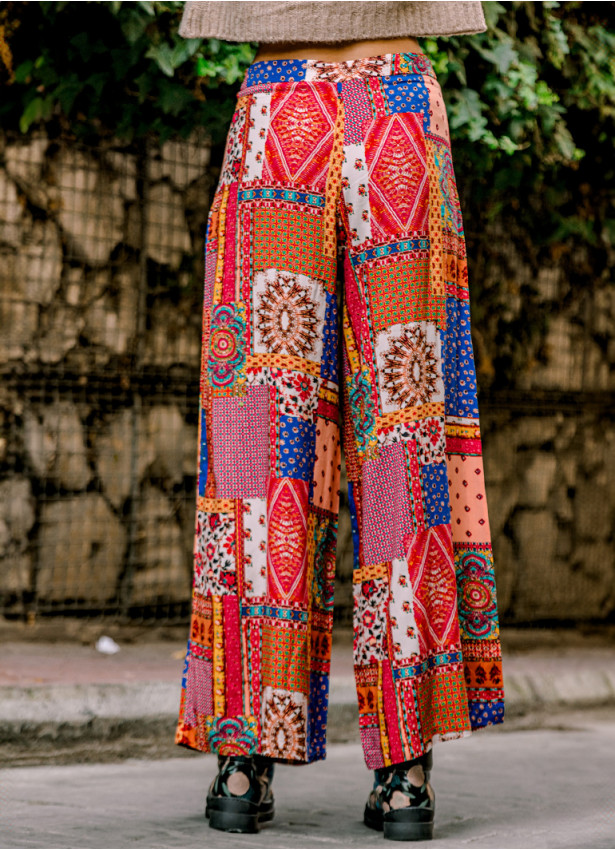 Palazzo High Waist Loose Cut Red Print Trousers